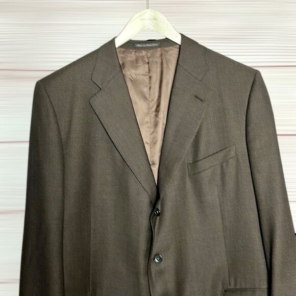 Ermenegildo Zegna Switzerland Wool Suit Jacket Blazer Taupe Brown 46L - Picture 4 of 15
